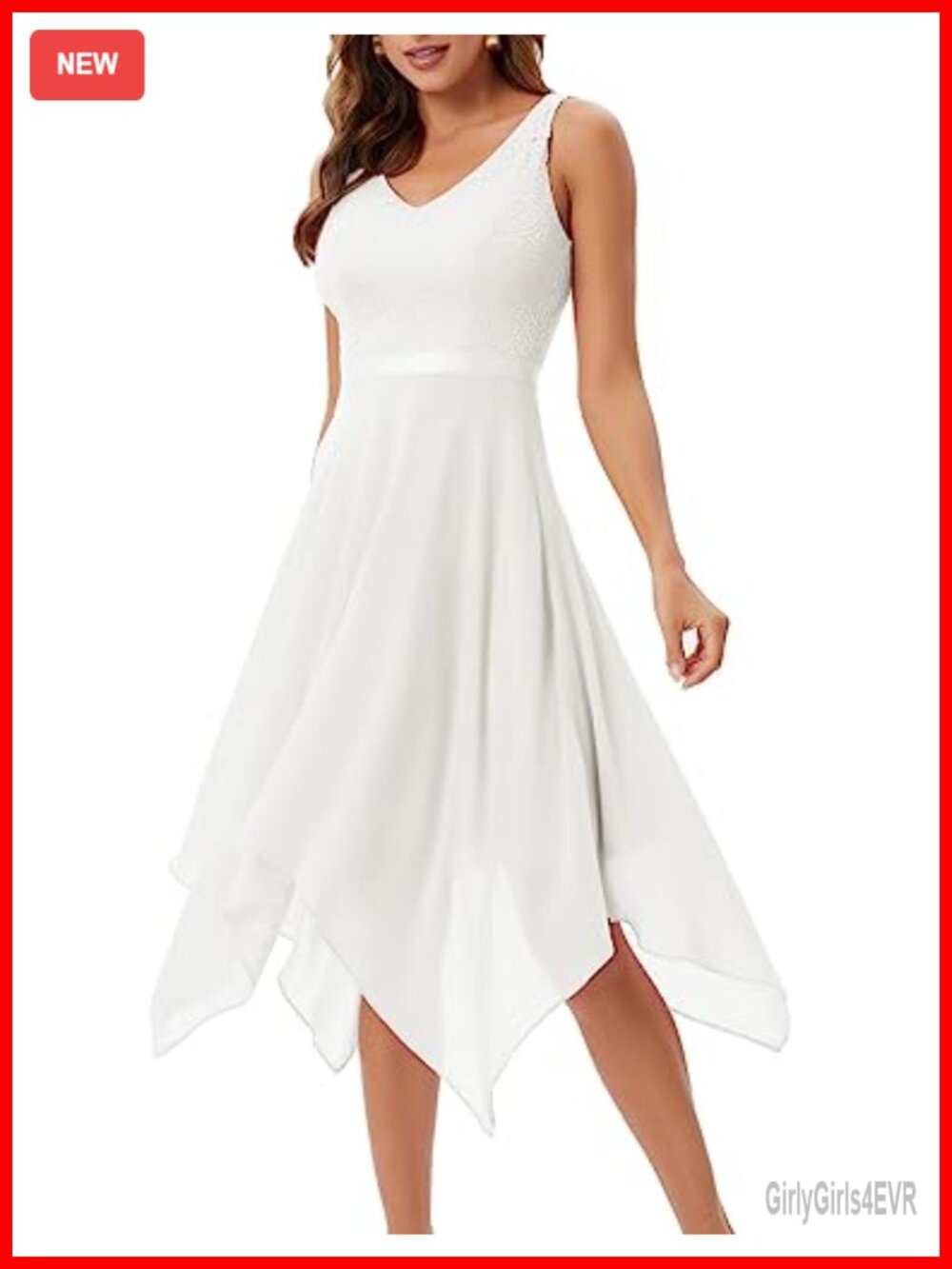 Womens Lace Chiffon Cocktail Dress Formal Wedding Guest A-Line V-Neck Sleeveless